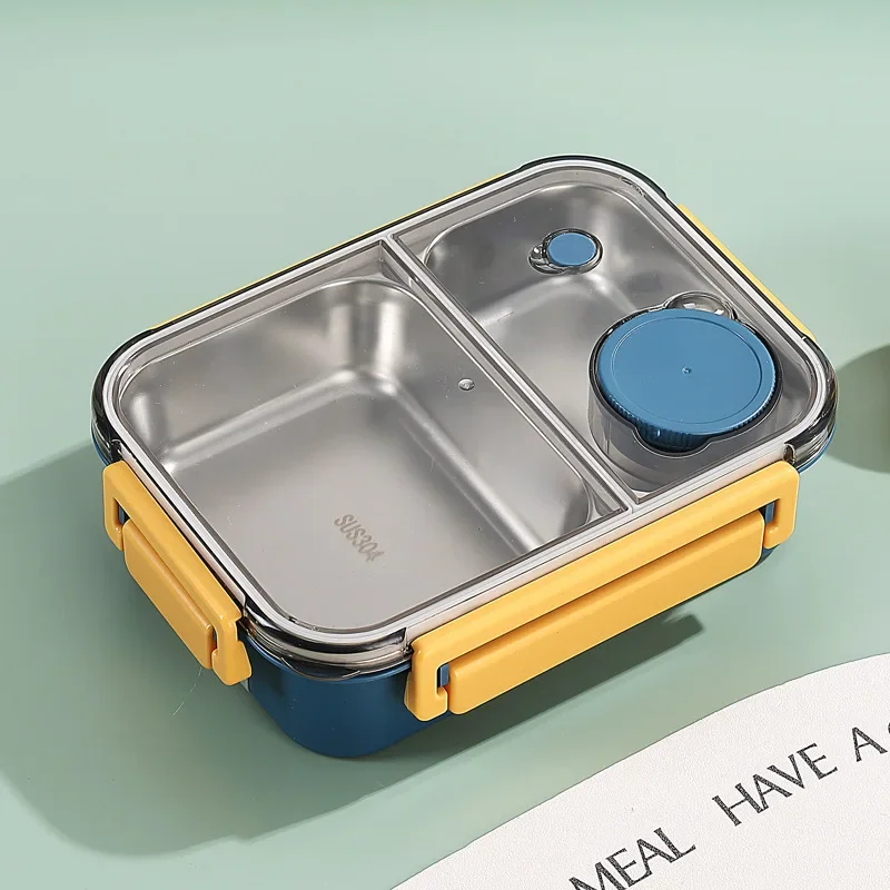 Heatable Stainless Steel Lunch Box with Leak-Proof Snap Locks and Removable Sauce Container