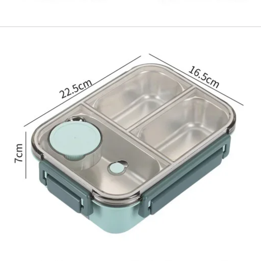 Heatable Stainless Steel Lunch Box with Leak-Proof Snap Locks and Removable Sauce Container