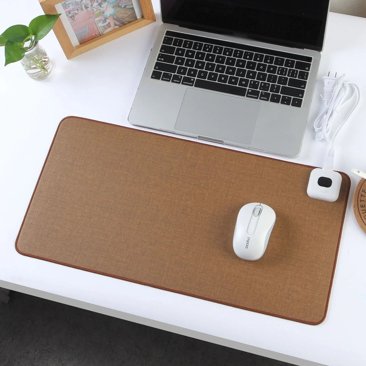 Heated Desk Pad with Leather Surface Temperature Control and Reinforced Edges Felt