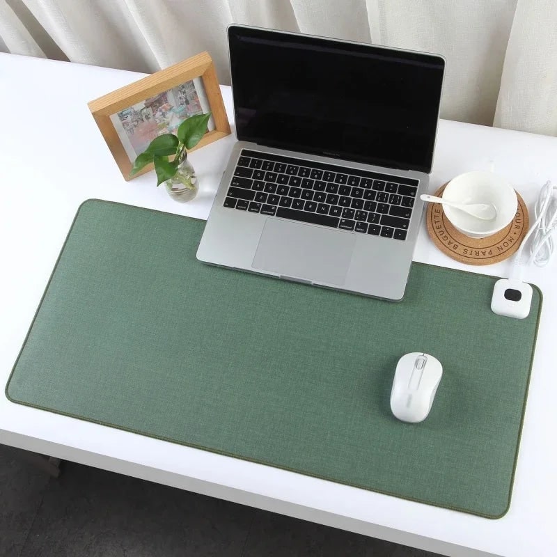Heated Desk Pad with Leather Surface Temperature Control and Reinforced Edges Felt
