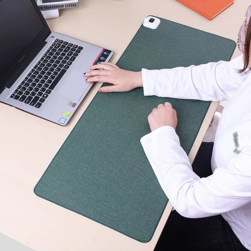 Heated Desk Pad with Leather Surface Temperature Control and Reinforced Edges Felt