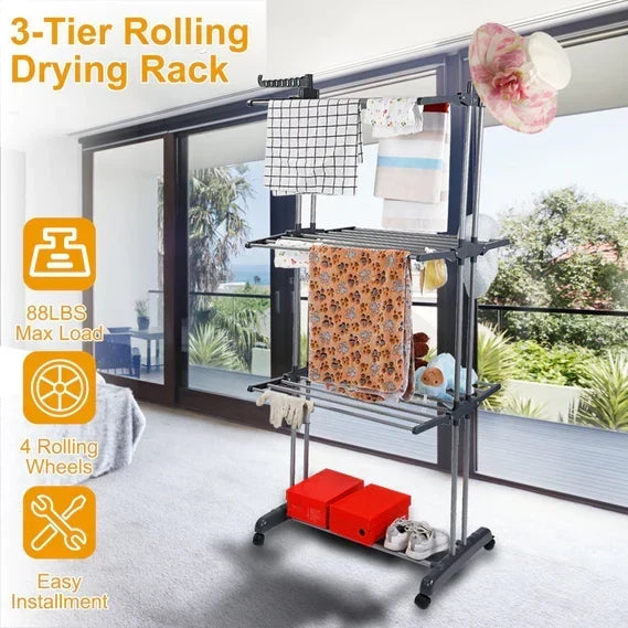 Heavy-Duty Folding Rolling Clothes Rack