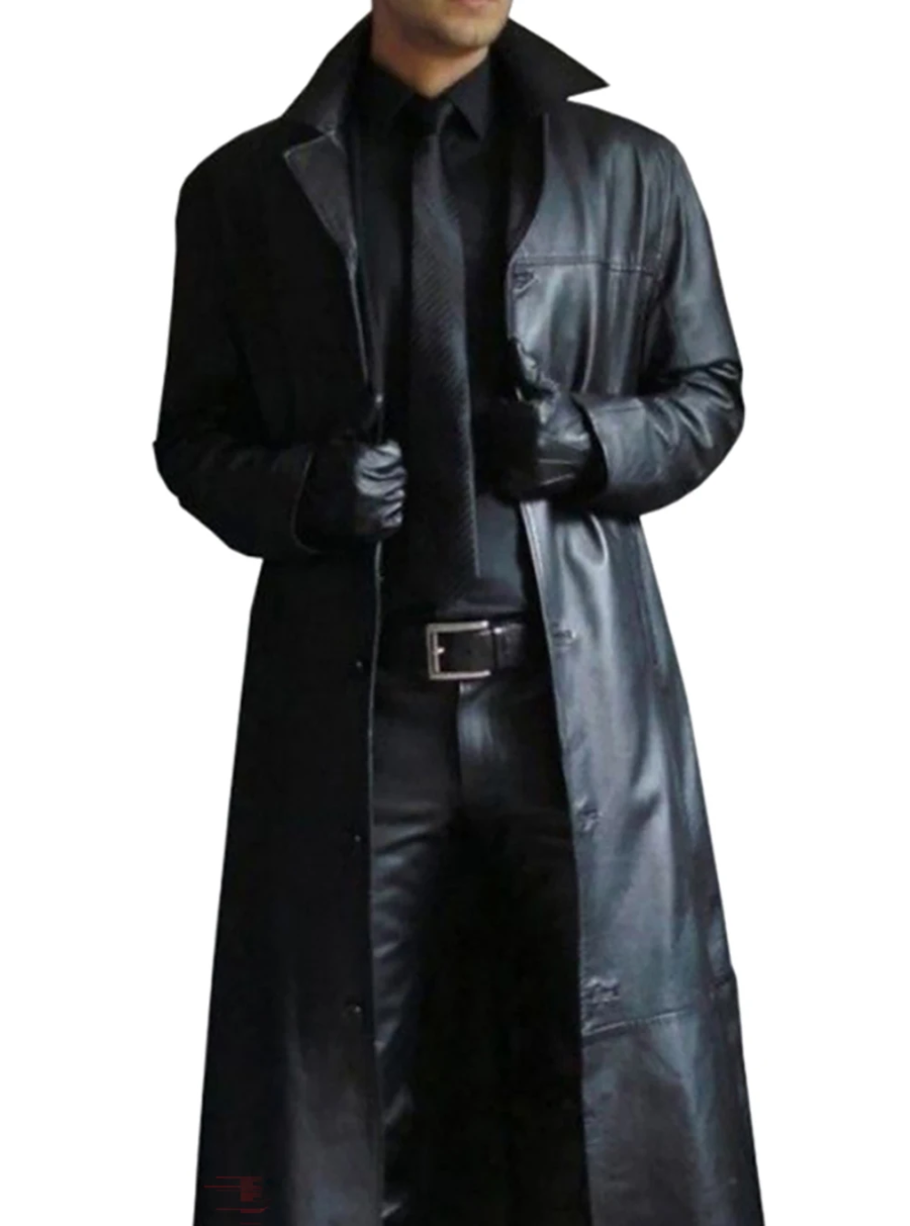 Ian | Men's Long Leather Trench Coat Lapel Collar