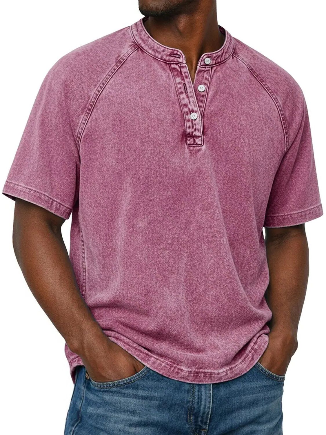 Henley Button-Down Short Sleeve Shirt for Men