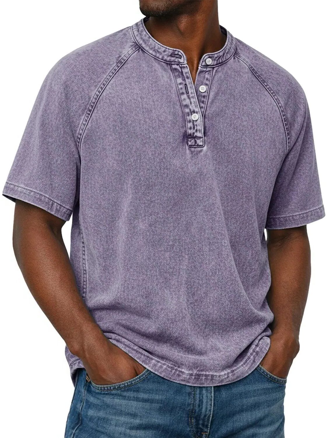 Henley Button-Down Short Sleeve Shirt for Men