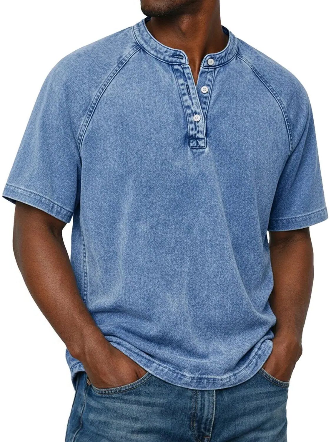 Henley Button-Down Short Sleeve Shirt for Men