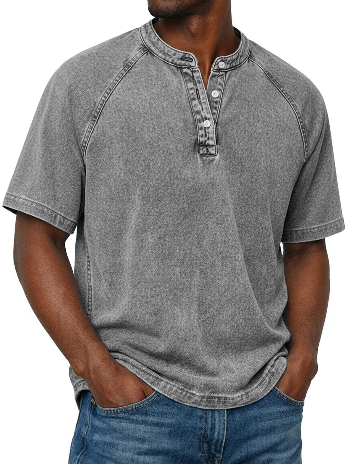 Henley Button-Down Short Sleeve Shirt for Men