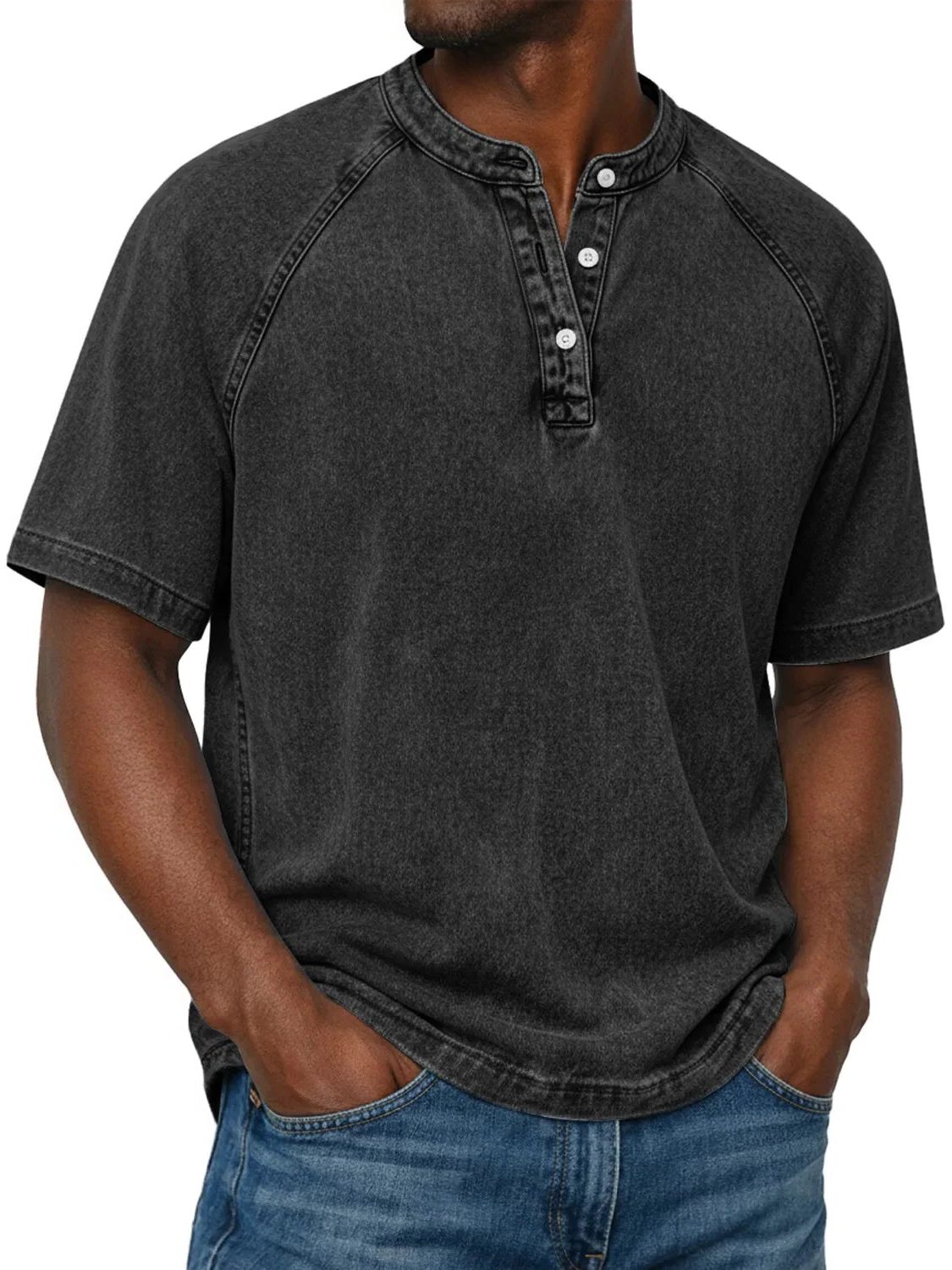 Henley Button-Down Short Sleeve Shirt for Men
