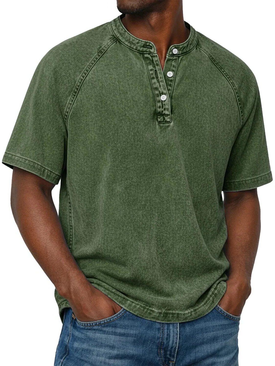 Henley Button-Down Short Sleeve Shirt for Men