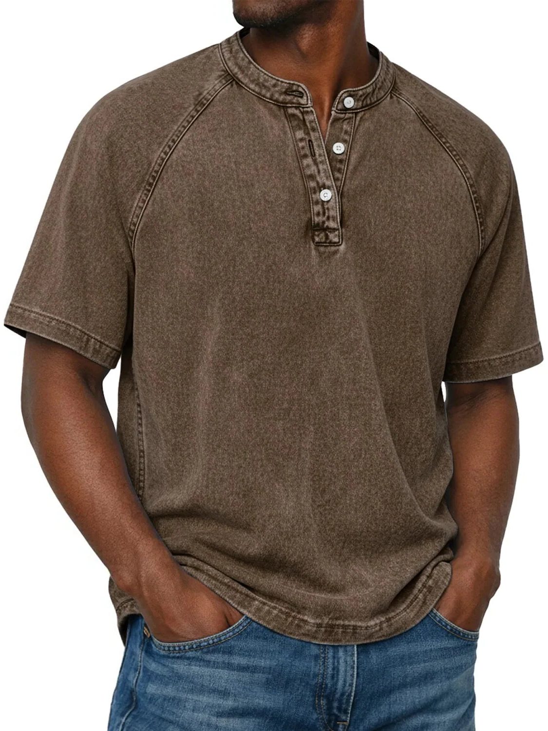 Henley Button-Down Short Sleeve Shirt for Men