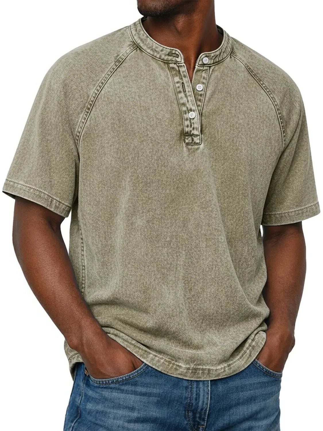Henley Button-Down Short Sleeve Shirt for Men