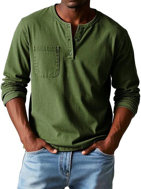 Henley Button-Front Long Sleeve Shirt for Men
