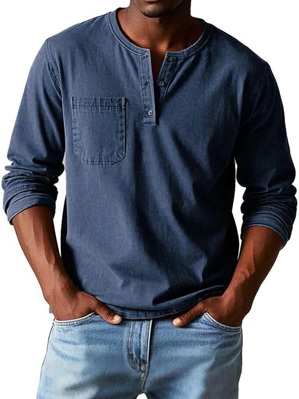 Henley Button-Front Long Sleeve Shirt for Men