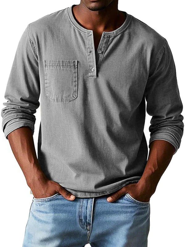 Henley Button-Front Long Sleeve Shirt for Men