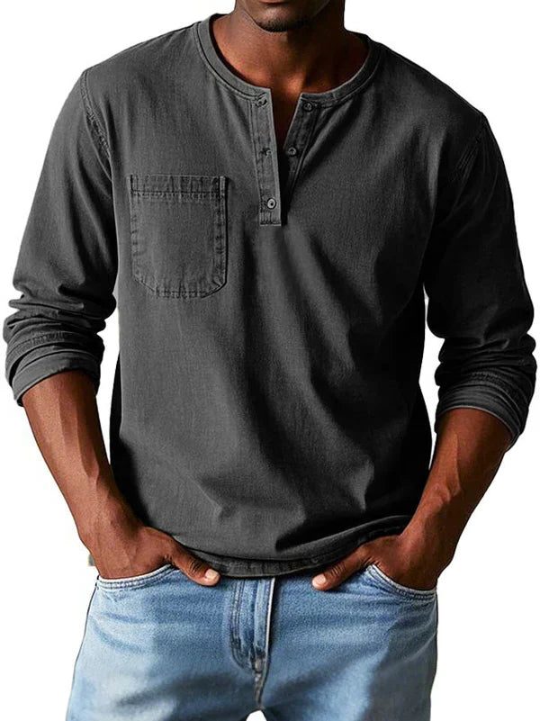 Henley Button-Front Long Sleeve Shirt for Men