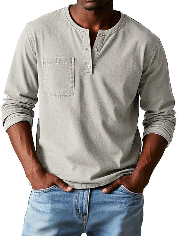 Henley Button-Front Long Sleeve Shirt for Men
