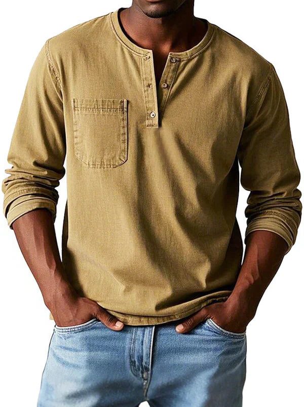 Henley Button-Front Long Sleeve Shirt for Men