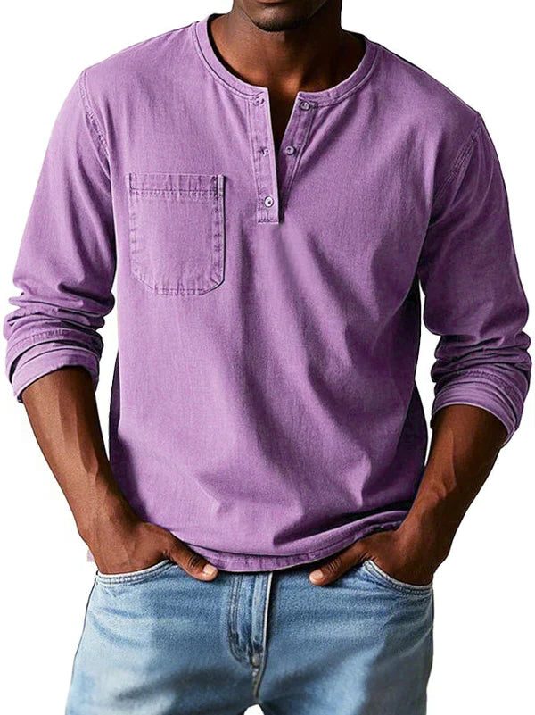 Henley Button-Front Long Sleeve Shirt for Men