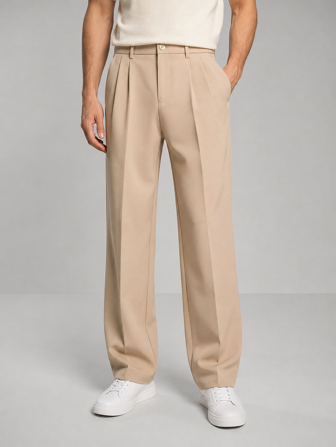 Henrik - Men's Pleated Waistband Straight-Leg Trousers