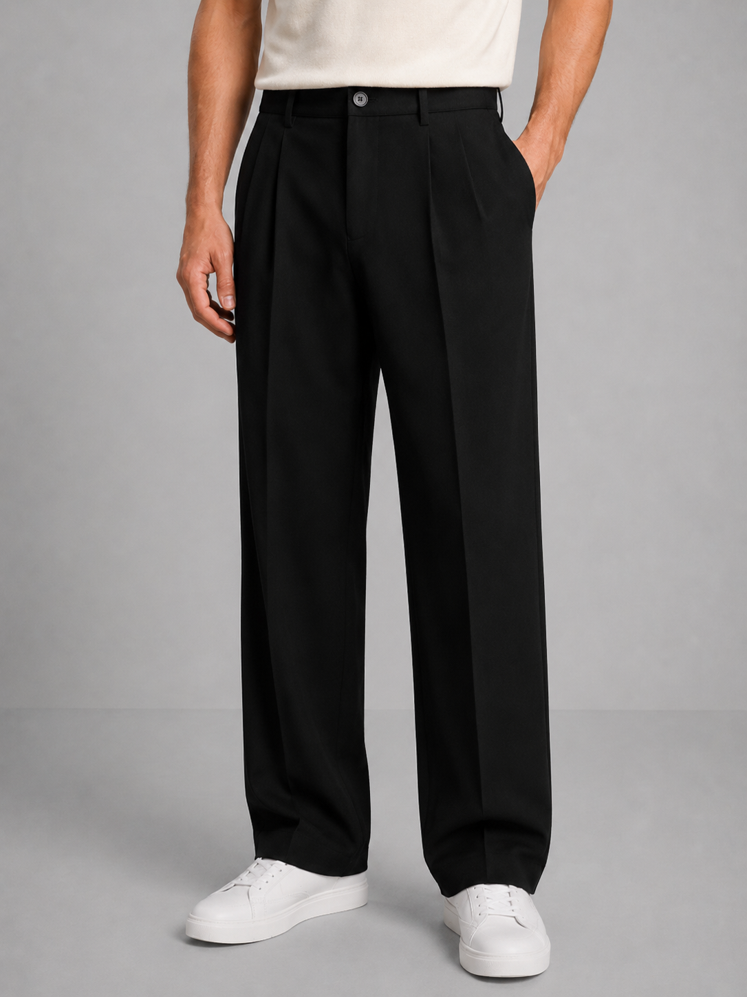 Henrik - Men's Pleated Waistband Straight-Leg Trousers