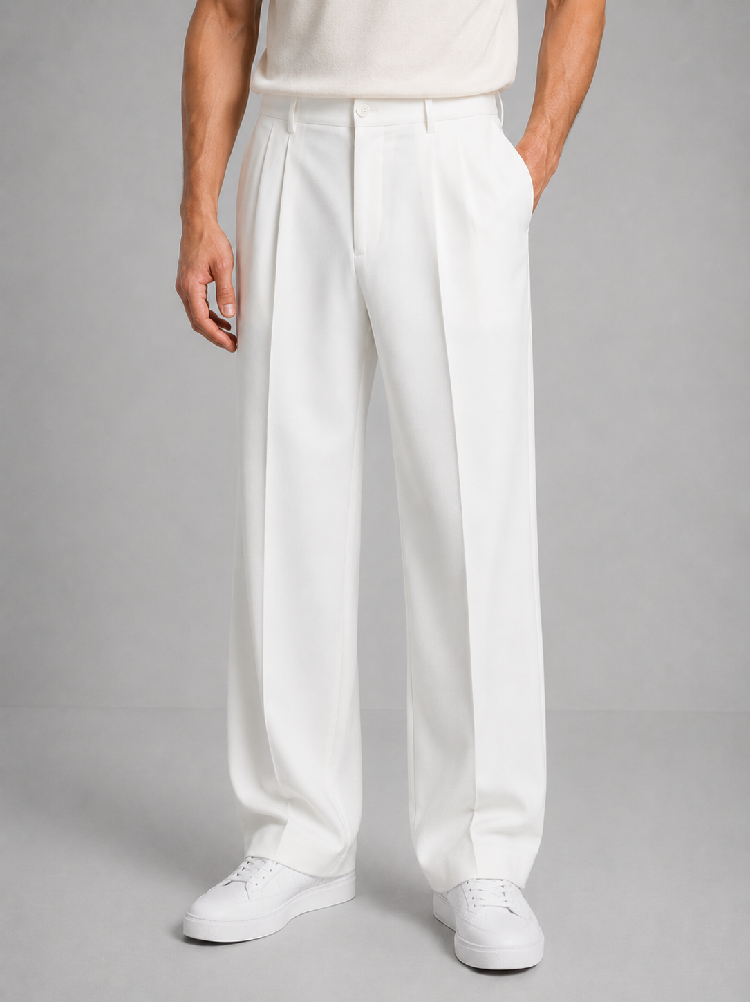 Henrik - Men's Pleated Waistband Straight-Leg Trousers