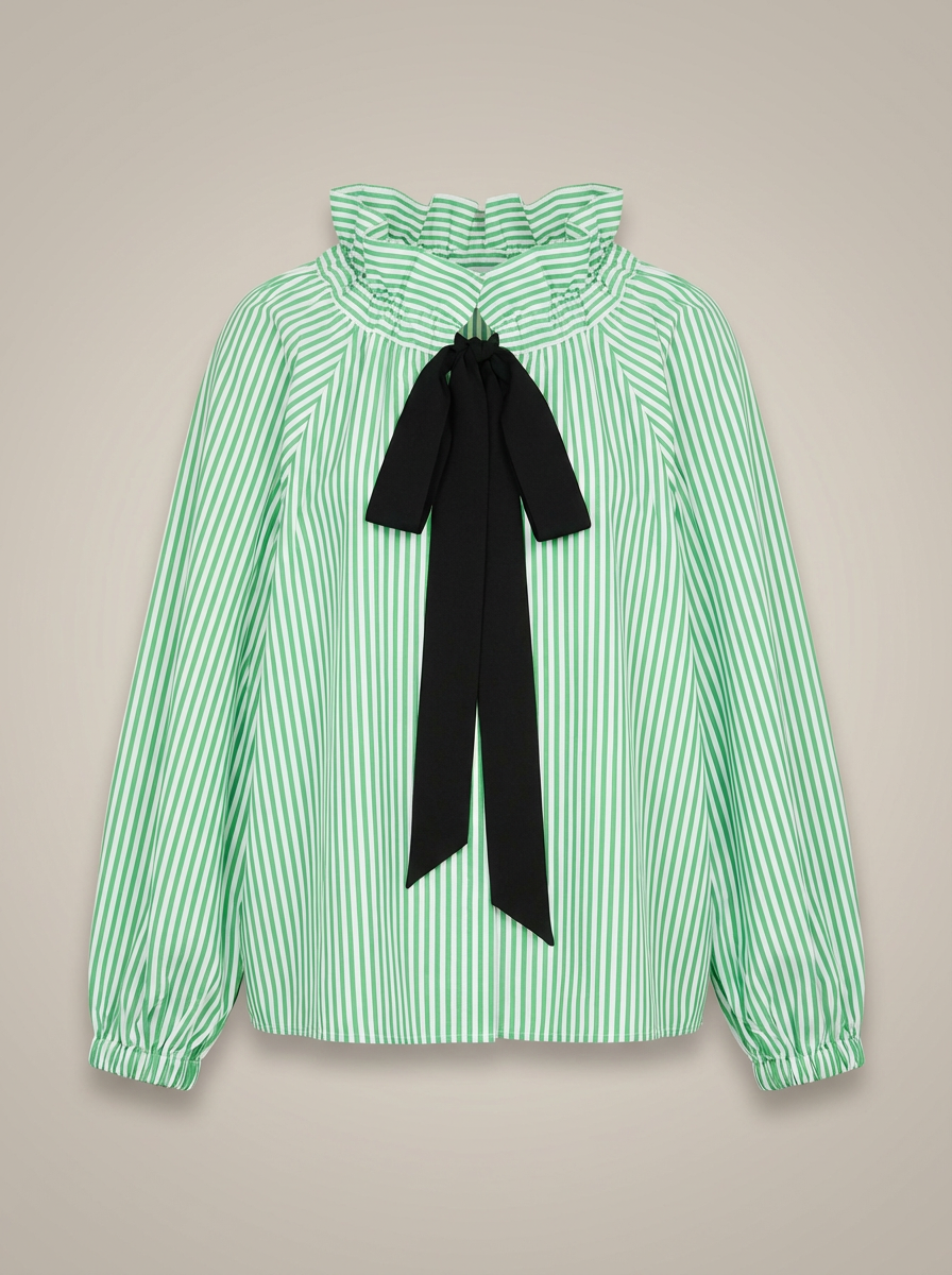 Women's High Neck Blouse with Tie Detail