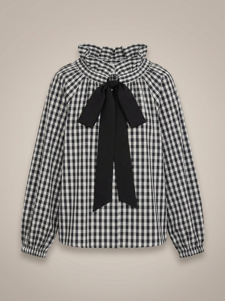 Women's High Neck Blouse with Tie Detail