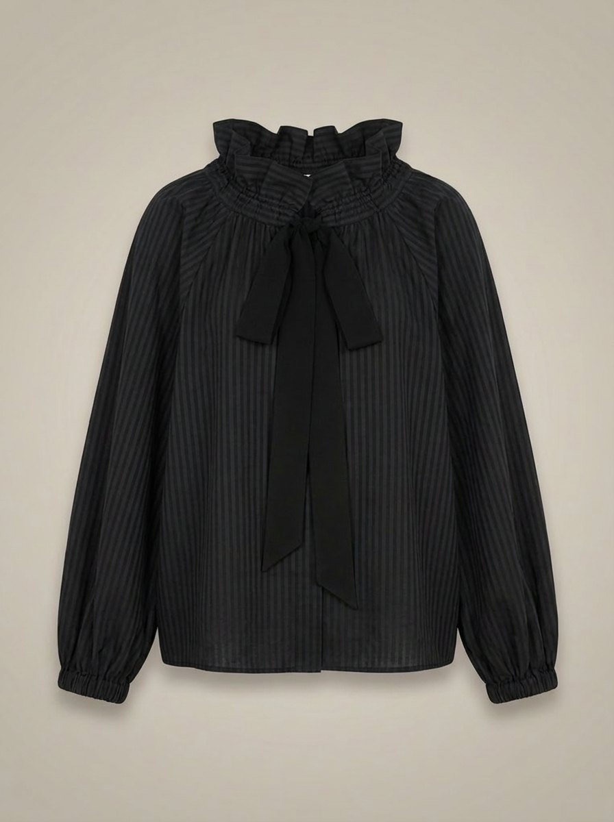 Women's High Neck Blouse with Tie Detail