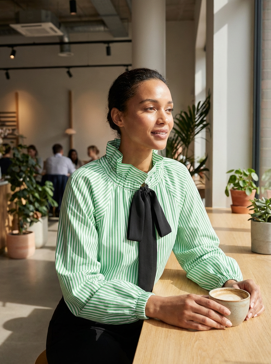 Women's High Neck Blouse with Tie Detail