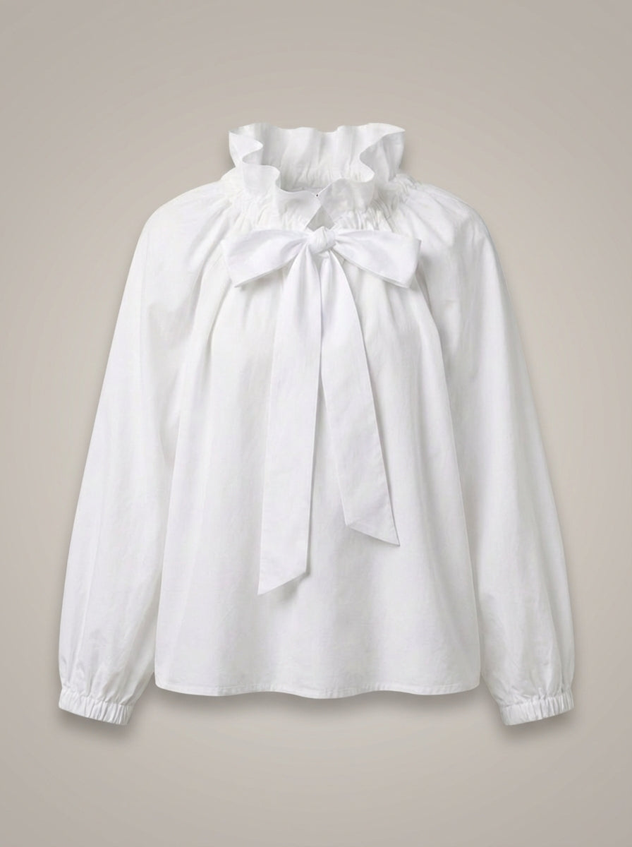 Women's High Neck Blouse with Tie Detail