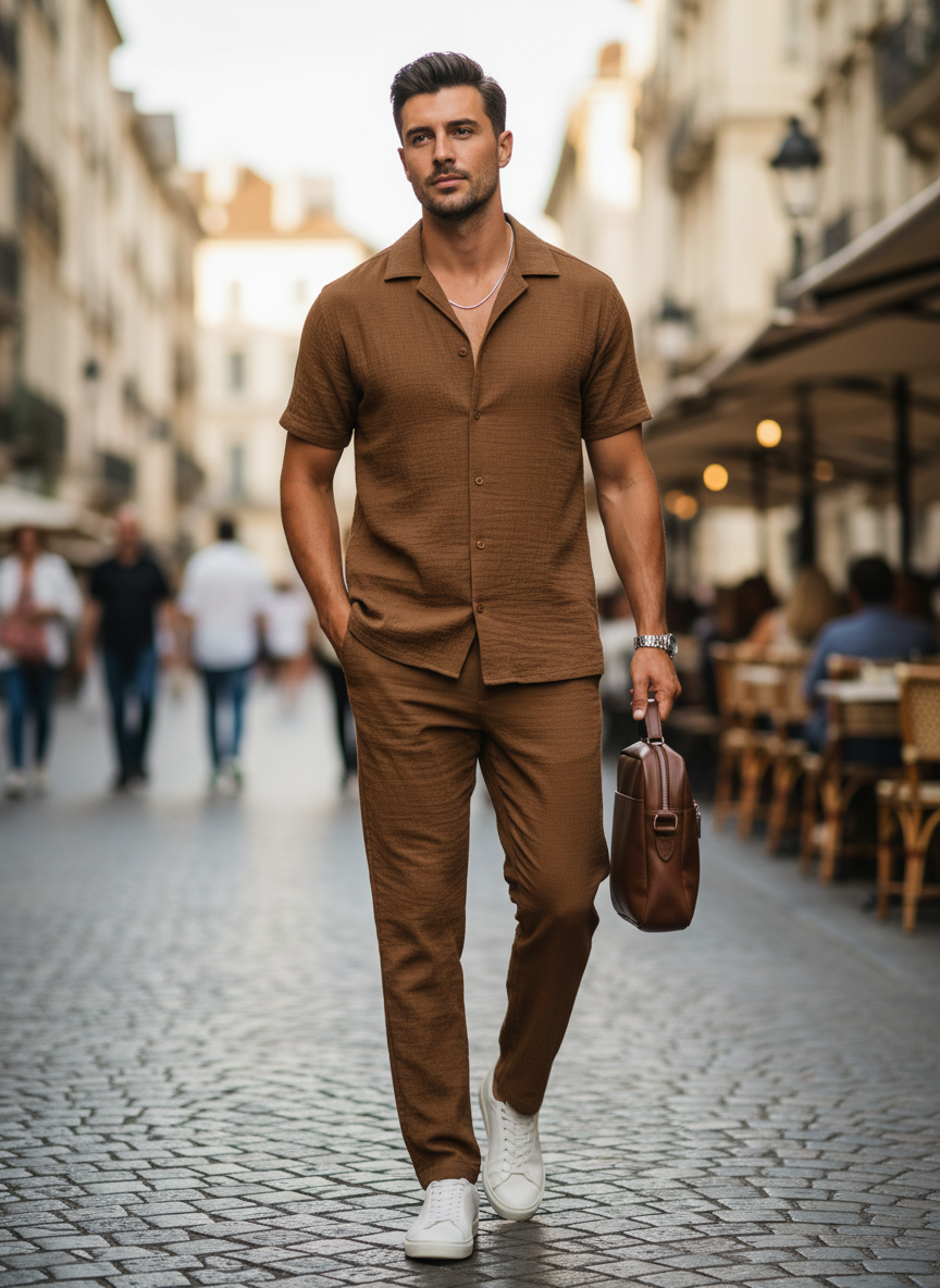 Men's Short Sleeve Shirt & Trousers Set