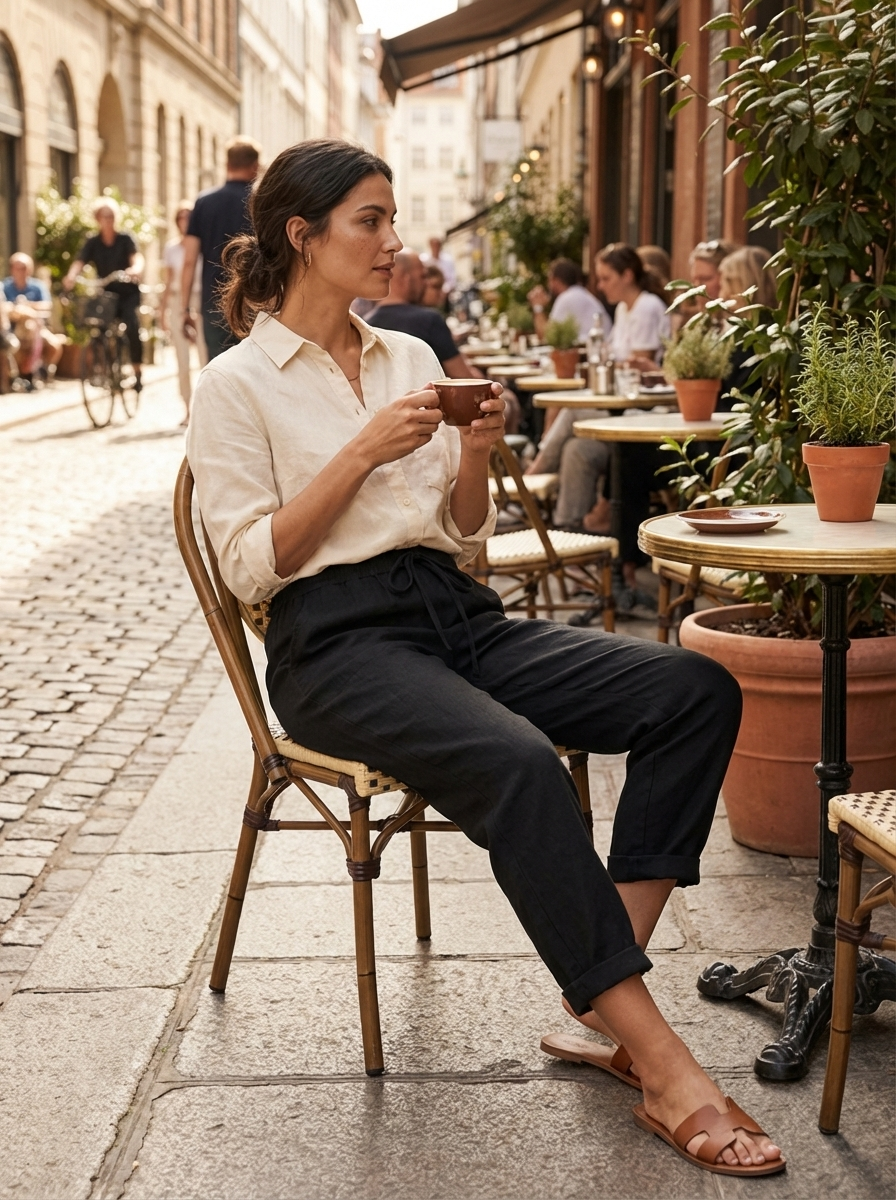 Women's Relaxed Fit Trousers with Drawstring Waist