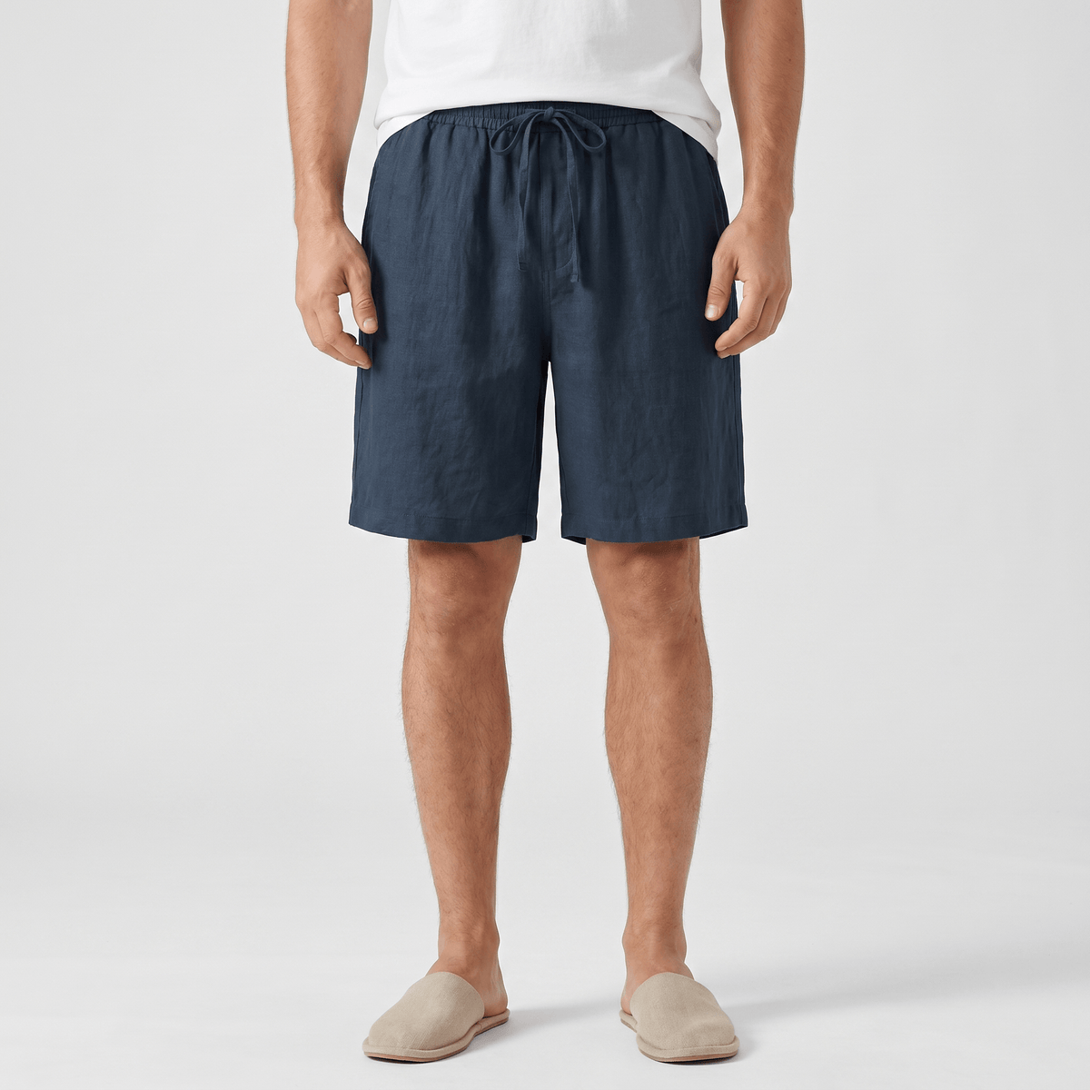 Emil Linen Drawstring Shorts – Adjustable Waist Side Pocket Relaxed Lightweight Summer Bottoms