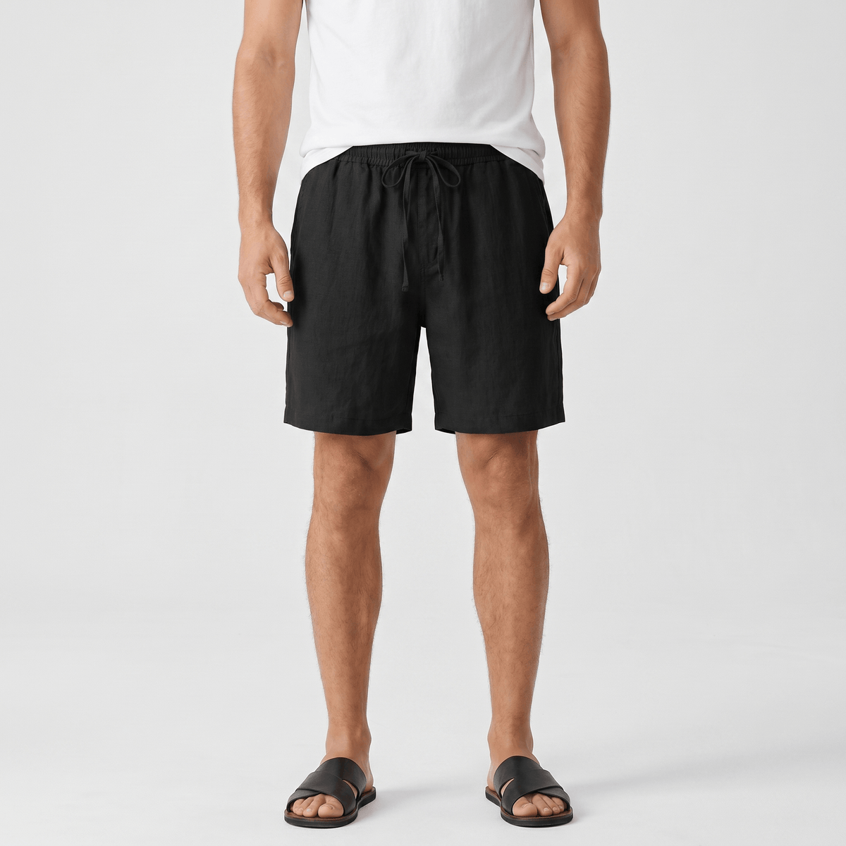 Emil Linen Drawstring Shorts – Adjustable Waist Side Pocket Relaxed Lightweight Summer Bottoms