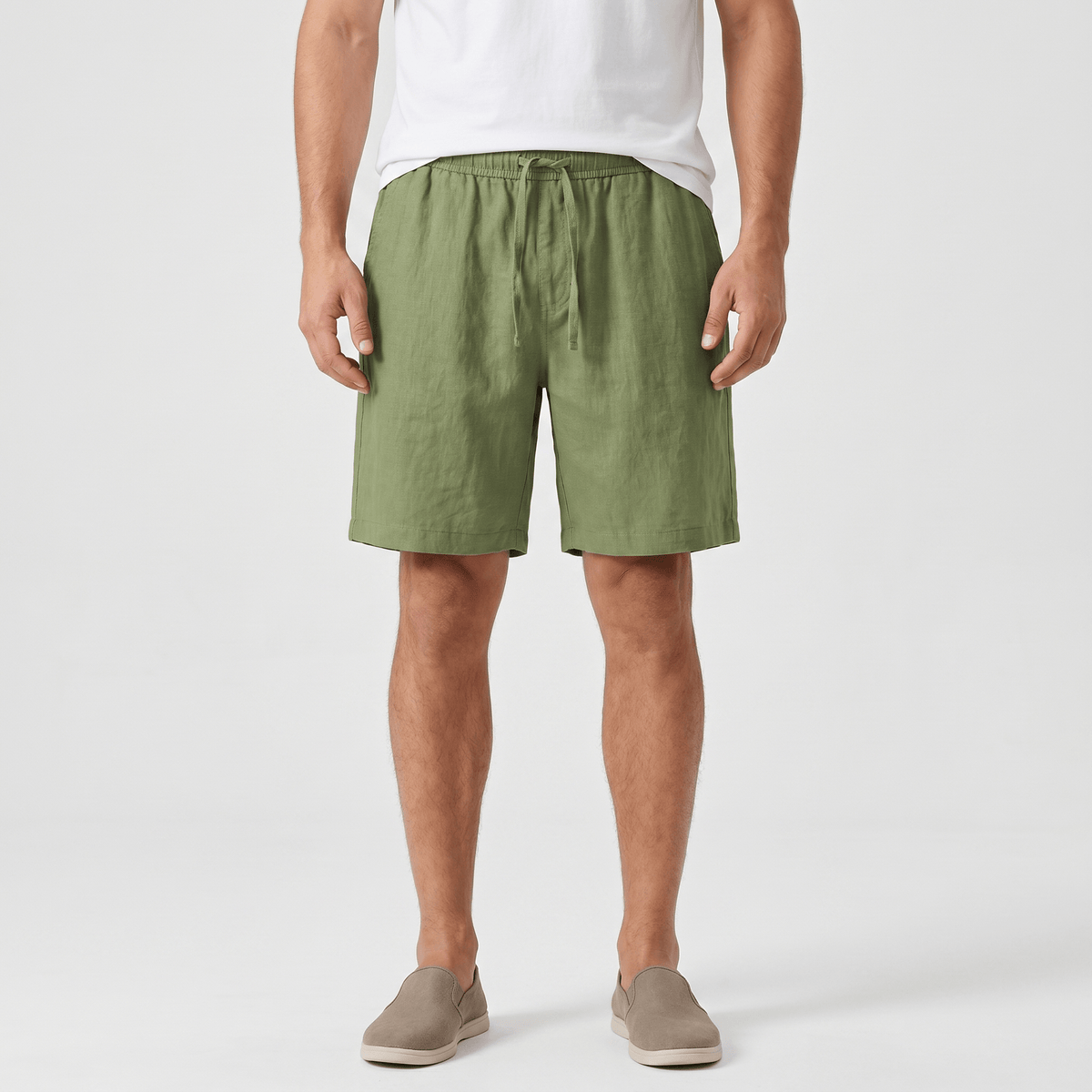 Emil Linen Drawstring Shorts – Adjustable Waist Side Pocket Relaxed Lightweight Summer Bottoms