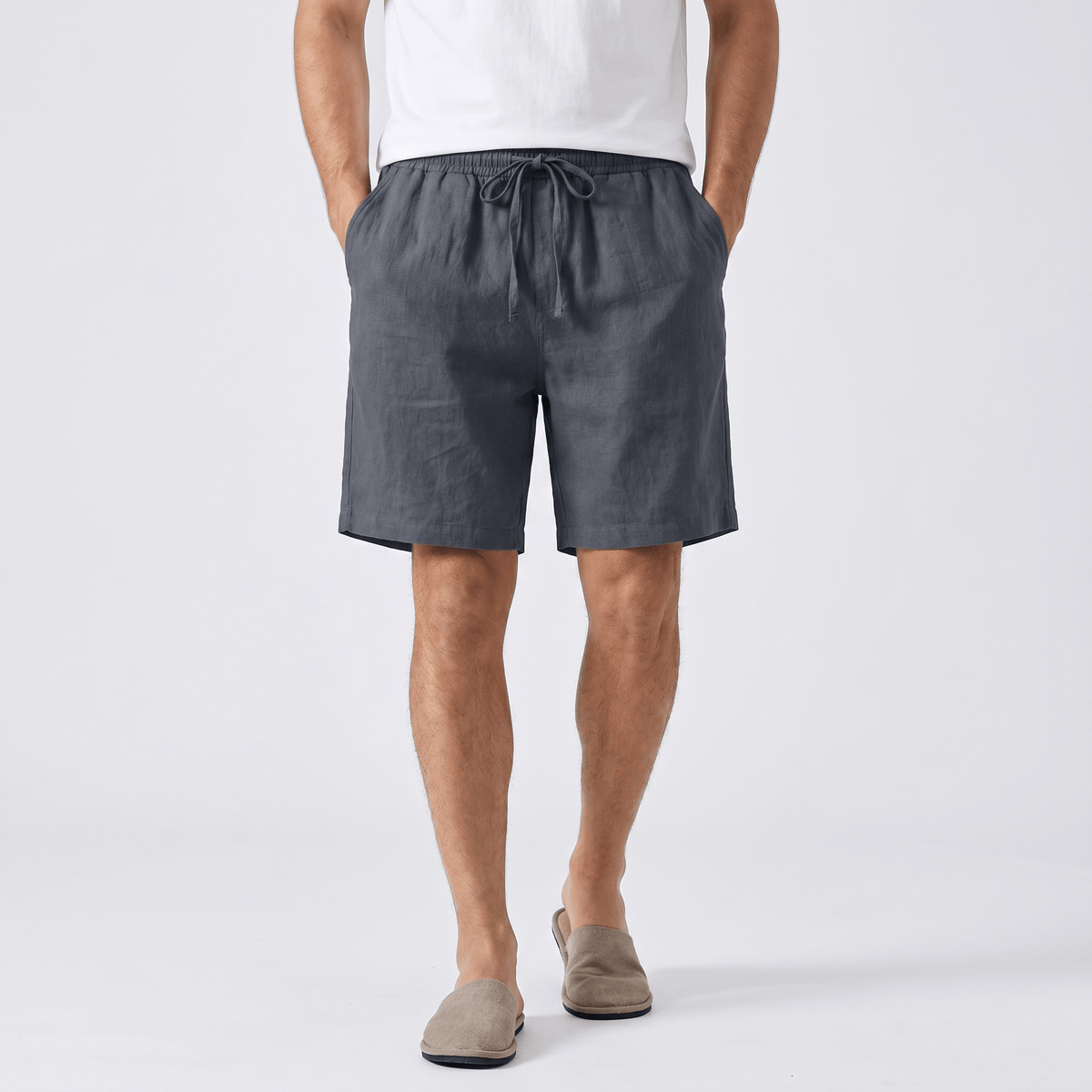 Emil Linen Drawstring Shorts – Adjustable Waist Side Pocket Relaxed Lightweight Summer Bottoms