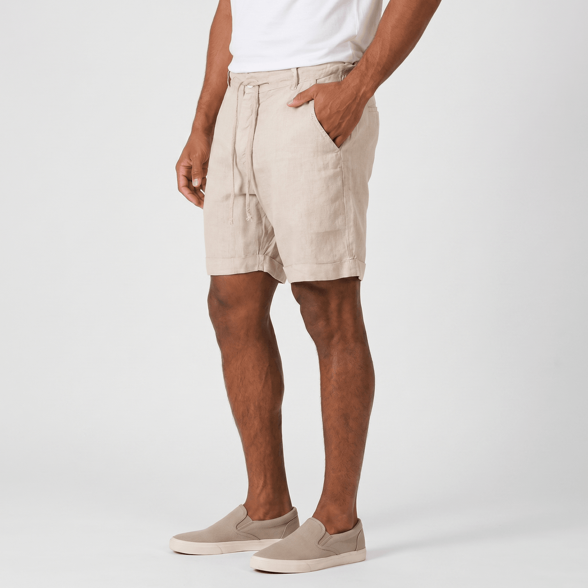 Damian Beach Linen Shorts – Cuffed Drawstring Relaxed Summer Bottoms