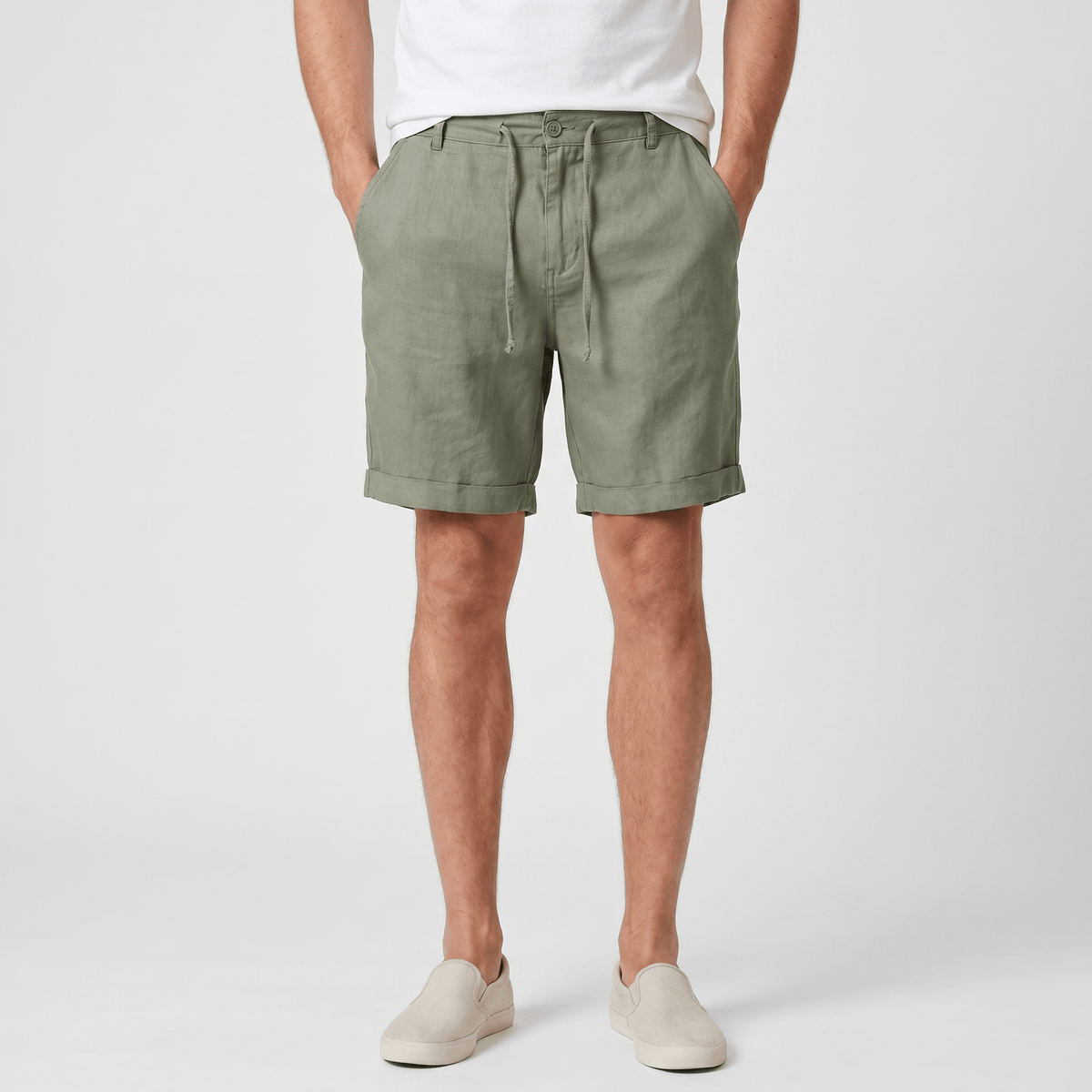 Damian Beach Linen Shorts – Cuffed Drawstring Relaxed Summer Bottoms