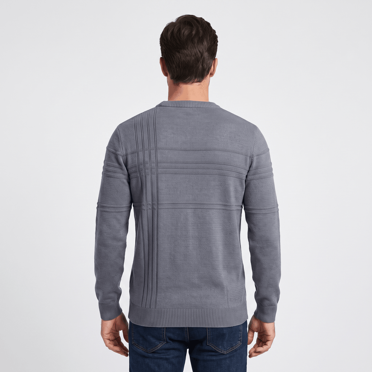 Marcus Cotton Knit Sweater – Crosshatch Crew Neck Pullover