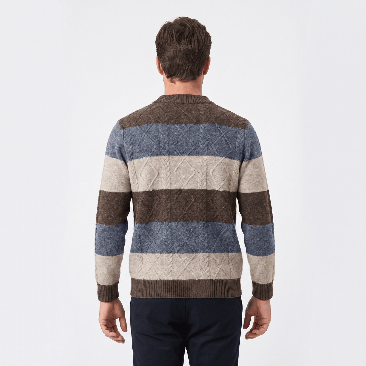 Philippe Wool Blend Sweater – Jacquard Stripe Crew Neck Pullover