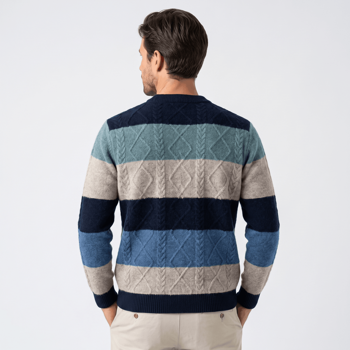 Philippe Wool Blend Sweater – Jacquard Stripe Crew Neck Pullover
