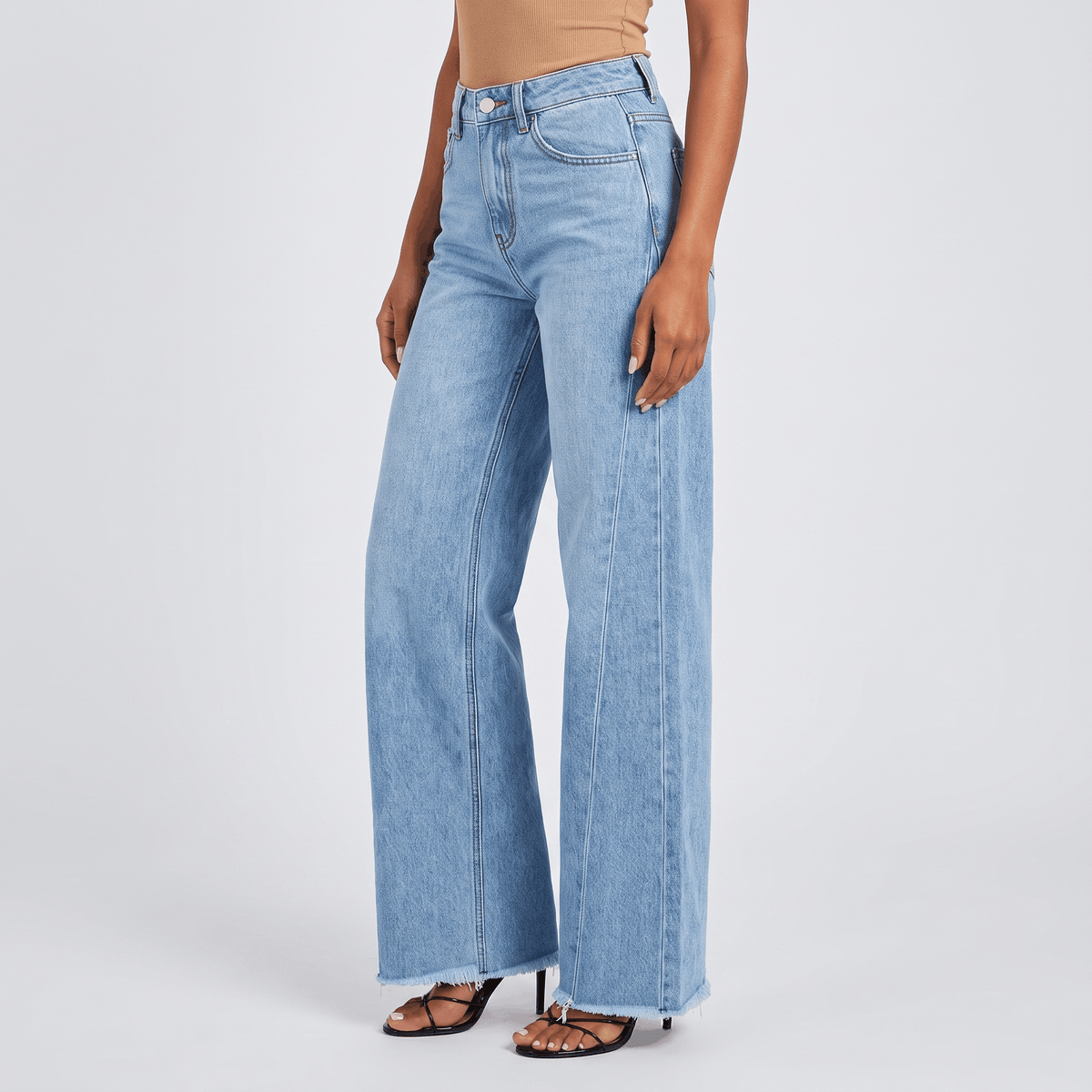 Harper High-Rise Wide-Leg Jeans – Raw Hem Denim Pants