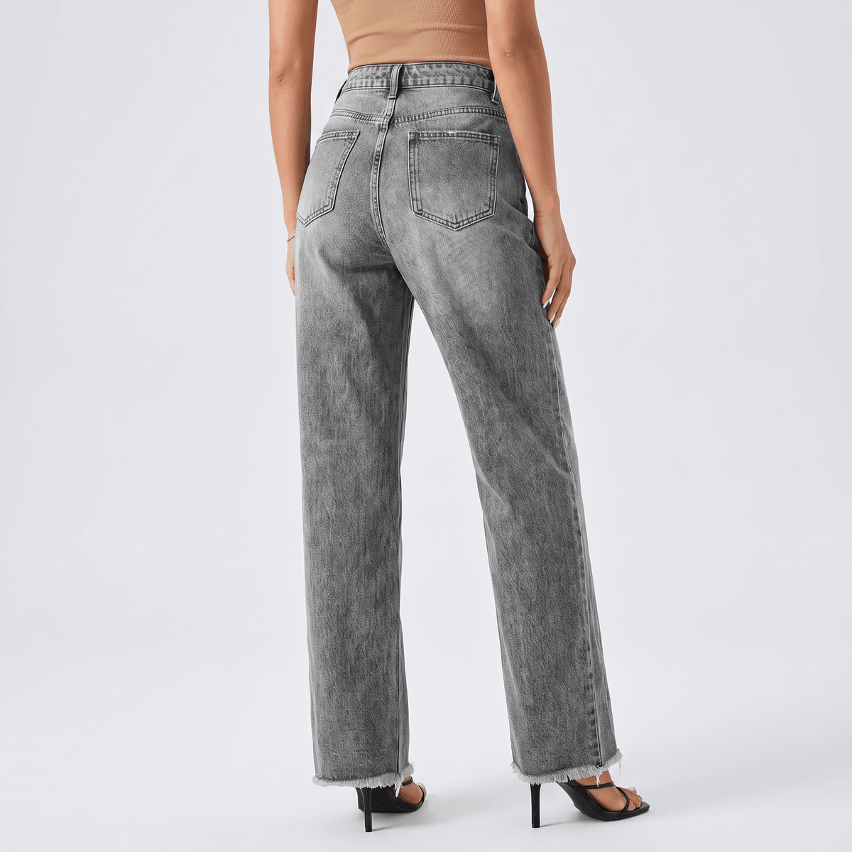 Harper High-Rise Wide-Leg Jeans – Raw Hem Denim Pants