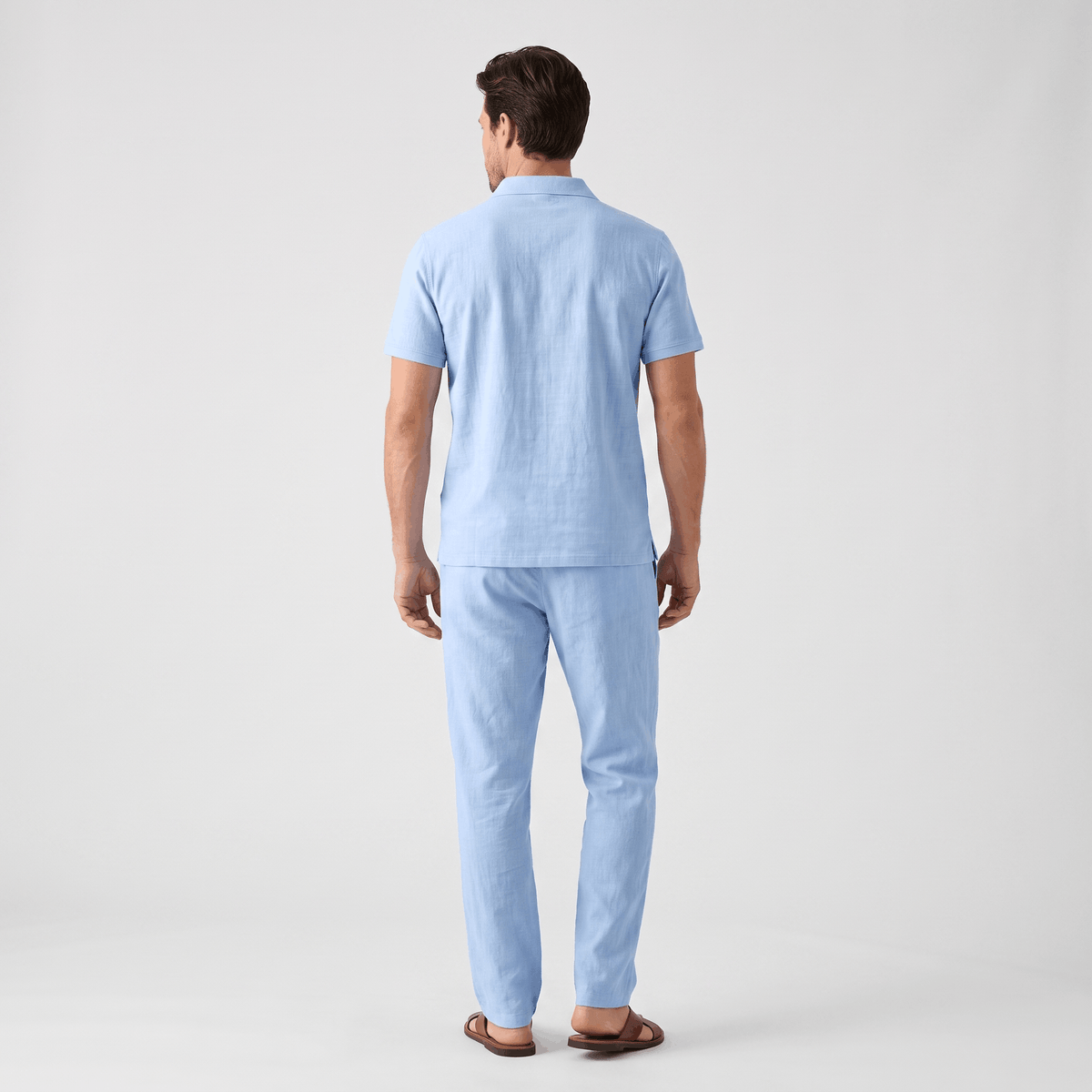 Thomas Textured Linen Polo Set – Relaxed Fit Drawstring Wide-Leg Loungewear