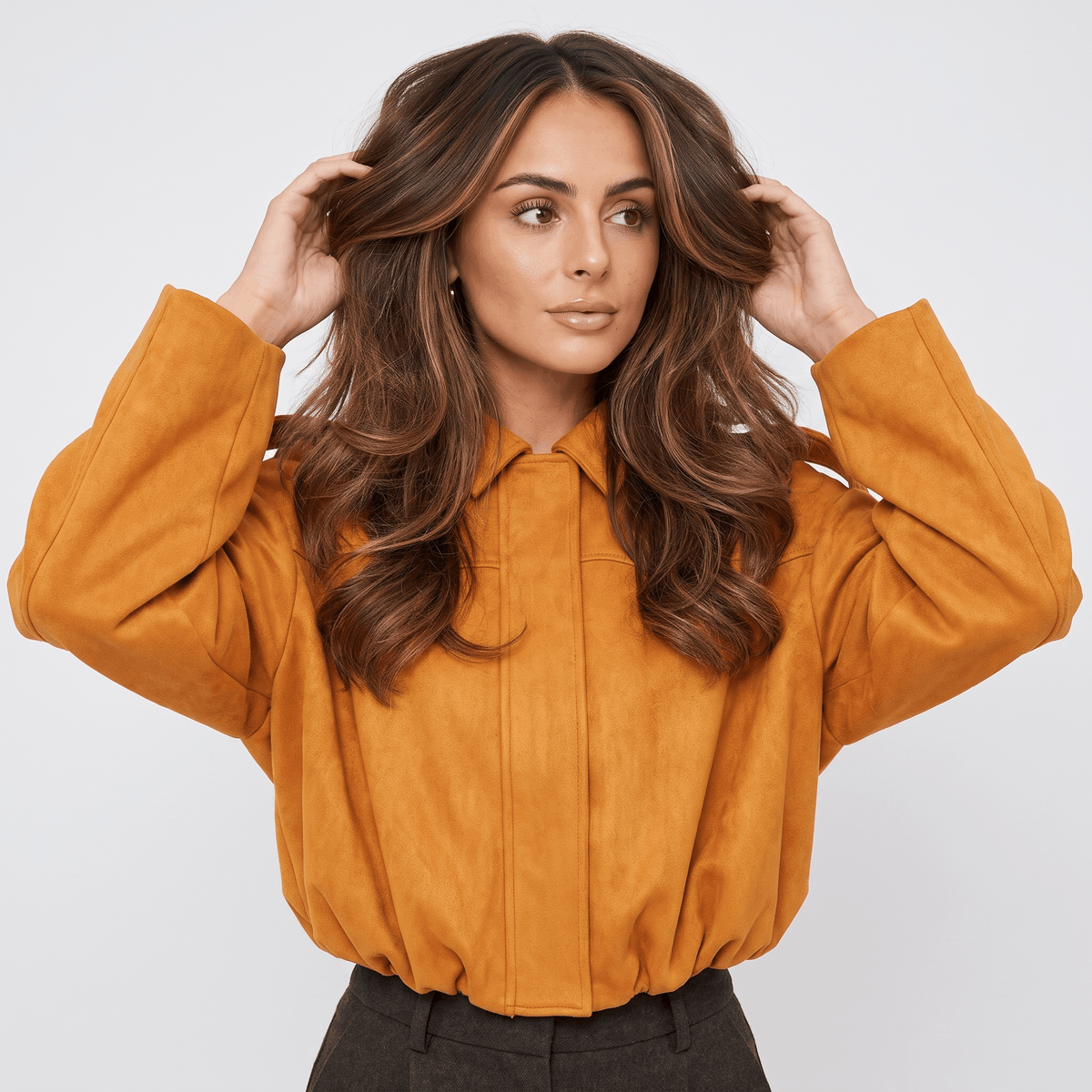 Sofia Suede Cropped Jacket – Oversized Drop-Shoulder Boxy Outerwear