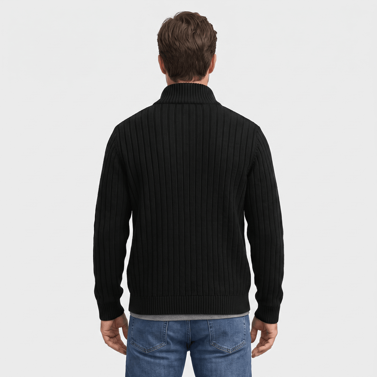 Casper Ribbed Knit Cardigan – Stand-Collar Full-Zip Structured Sweater