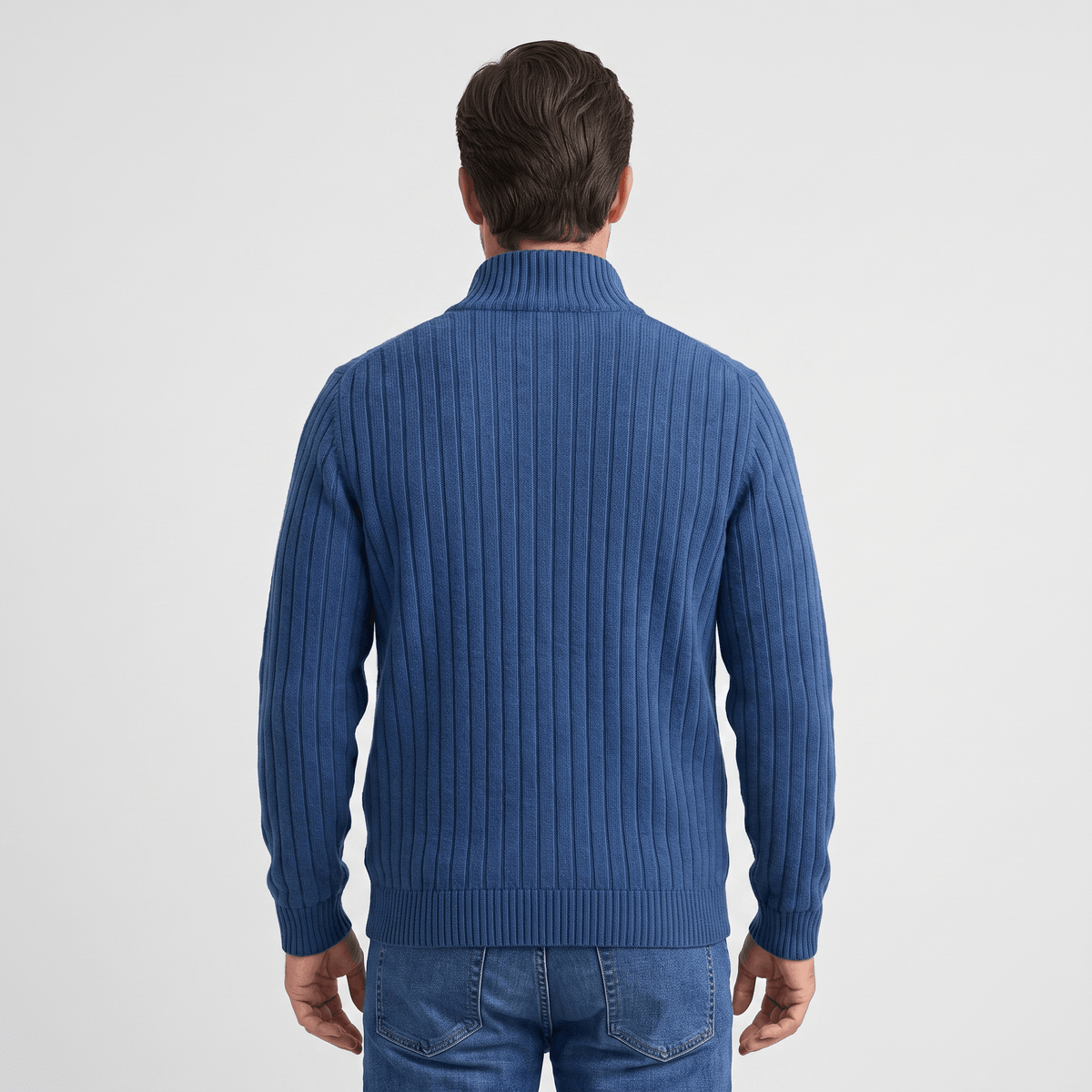 Casper Ribbed Knit Cardigan – Stand-Collar Full-Zip Structured Sweater