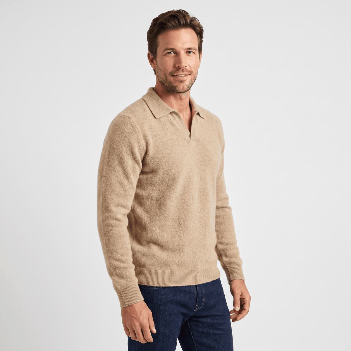 Lorenzo Brushed Merino Wool Polo – Open-Collar Slim-Fit Layering Knitwear