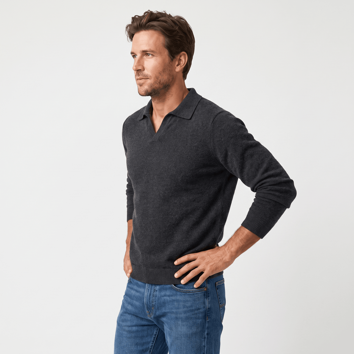 Lorenzo Brushed Merino Wool Polo – Open-Collar Slim-Fit Layering Knitwear