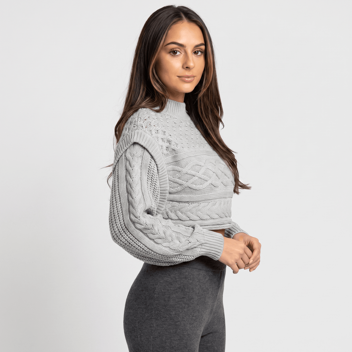 Liora Ribbed Knit Turtleneck Sweater – Fitted Relaxed Grey Knitwear